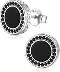 Viking Rune Black Onyx Stud Earrings in 925 Sterling Silver
