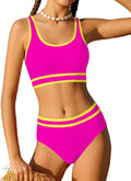 Girls Swimsuit Double Strap High Waist Sporty Bikini Set