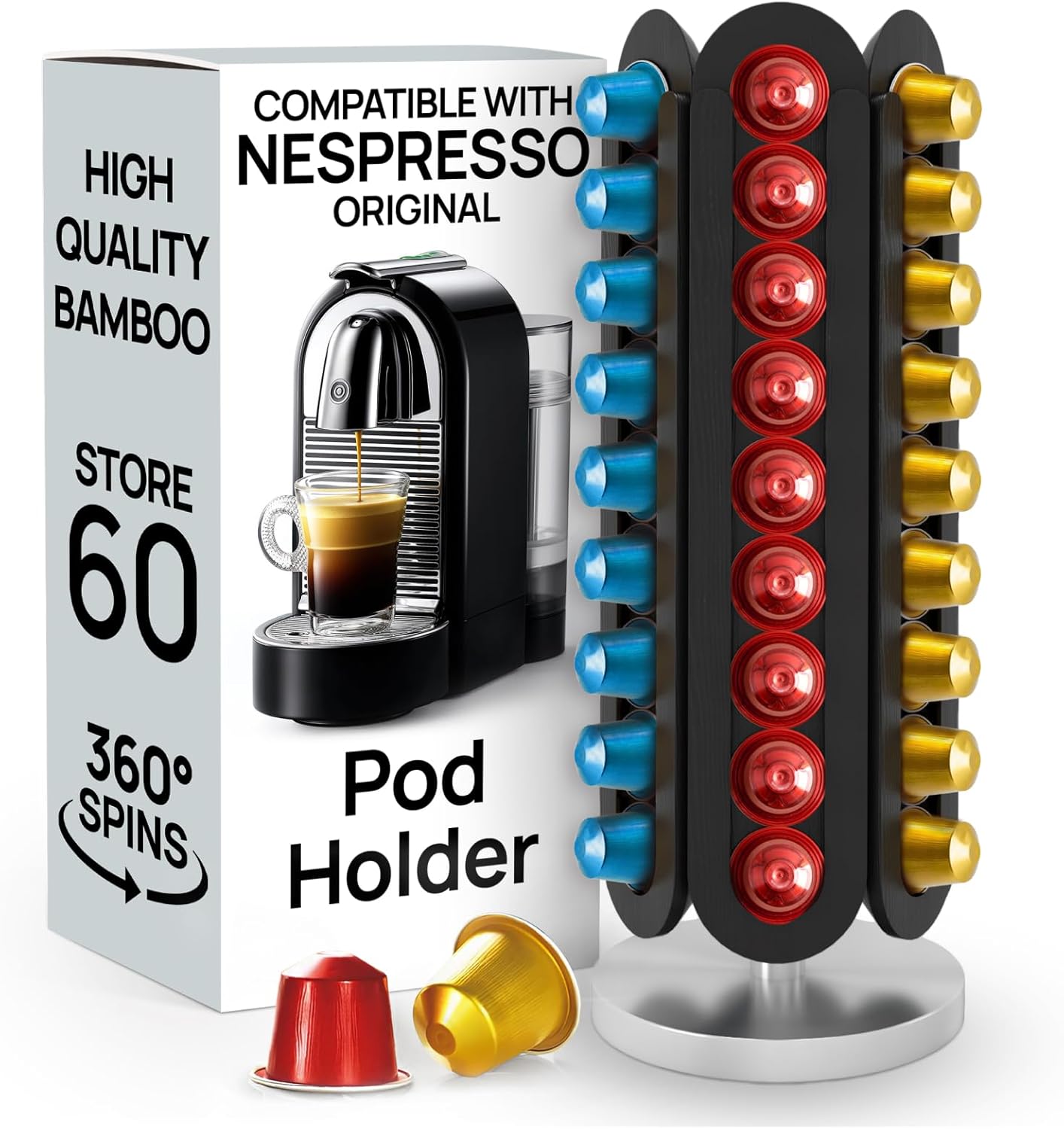 Ibyx Rotating Nespresso Pod Holder - 60 Pods Capacity