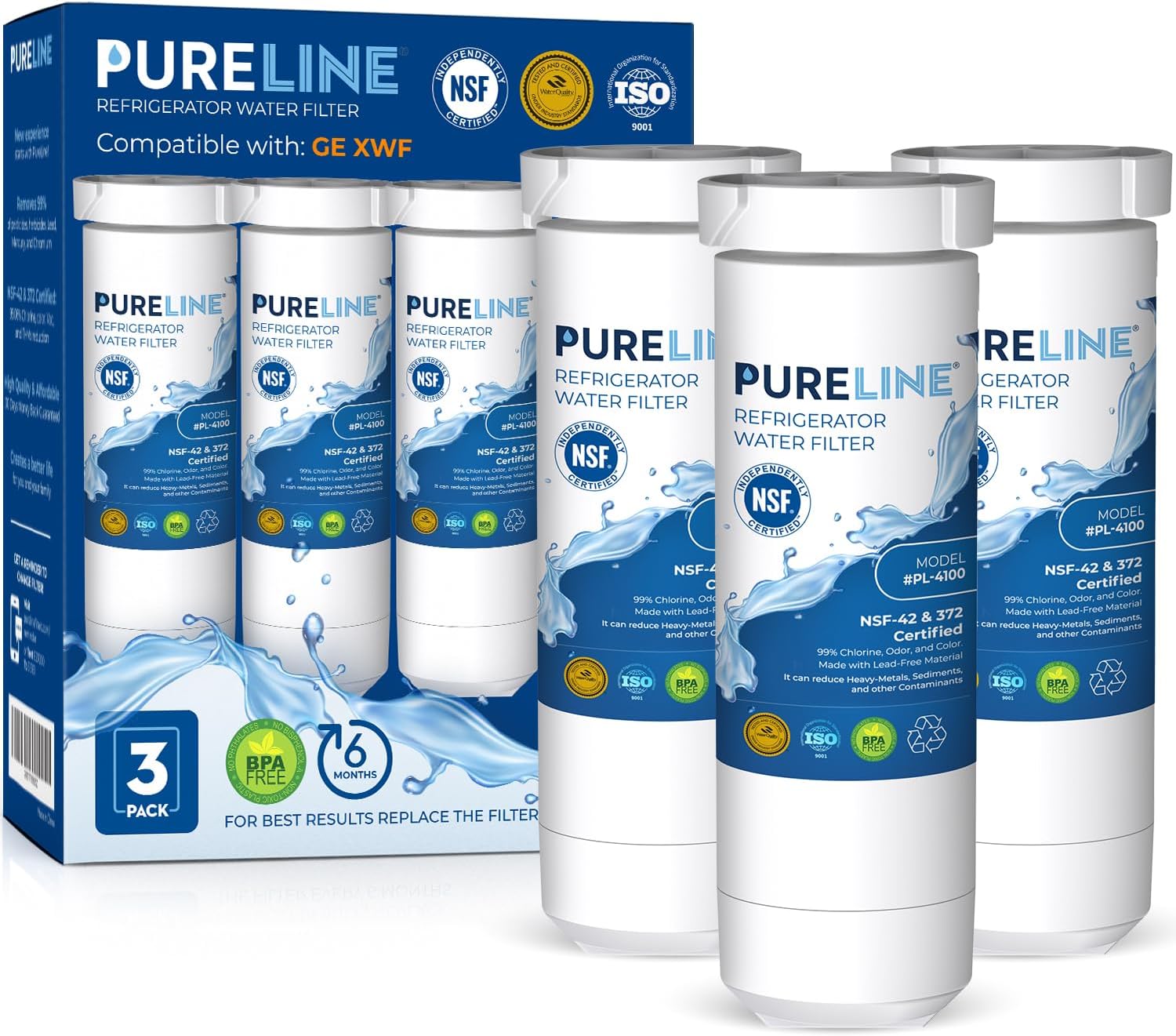 Pureline Replacement for GE XWF Refrigerator Water Filter - 3 Pack