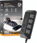 GE UltraPro 10-Outlet Surge Protector with USB - Space-Saving 4 ft