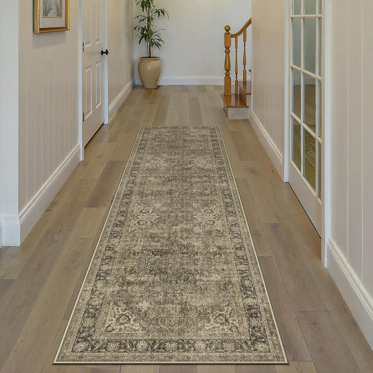 Vintage Distressed 2x8 Washable Brown Runner Rug for Home