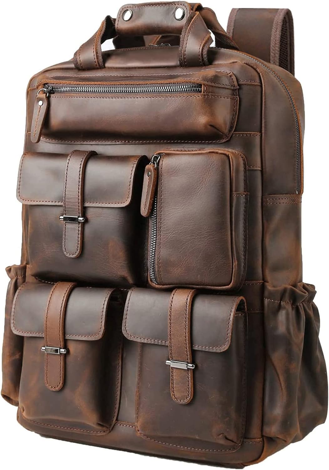 Masa Kawa Leather Backpack for Men Vintage 15.6 Inch Laptop Bag
