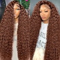 250% Density Mongolian Curly Lace Front Wigs Human Hair 13x6 Auburn