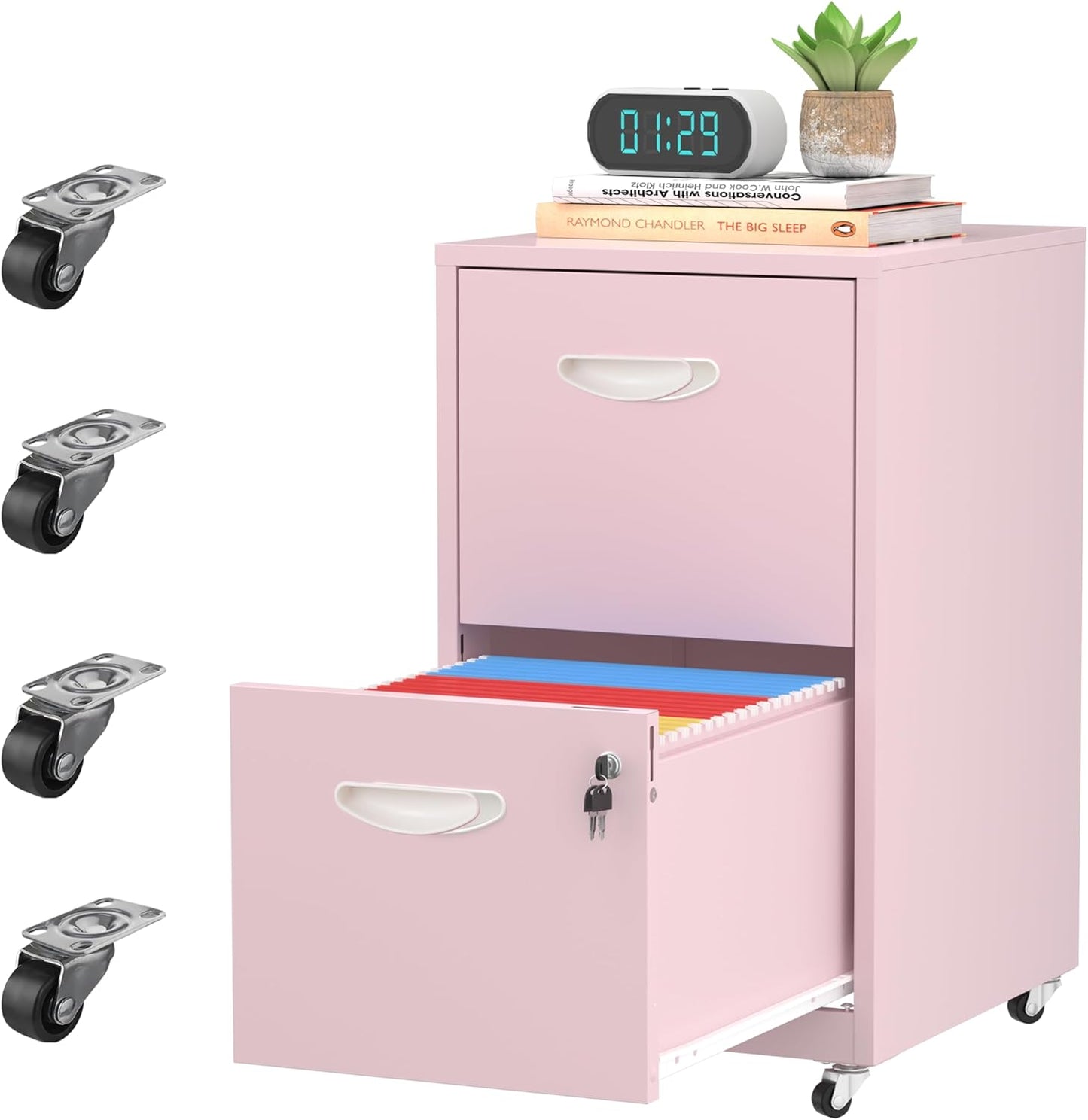 2 Drawer Rolling File Cabinet with Lock for Home Office Use