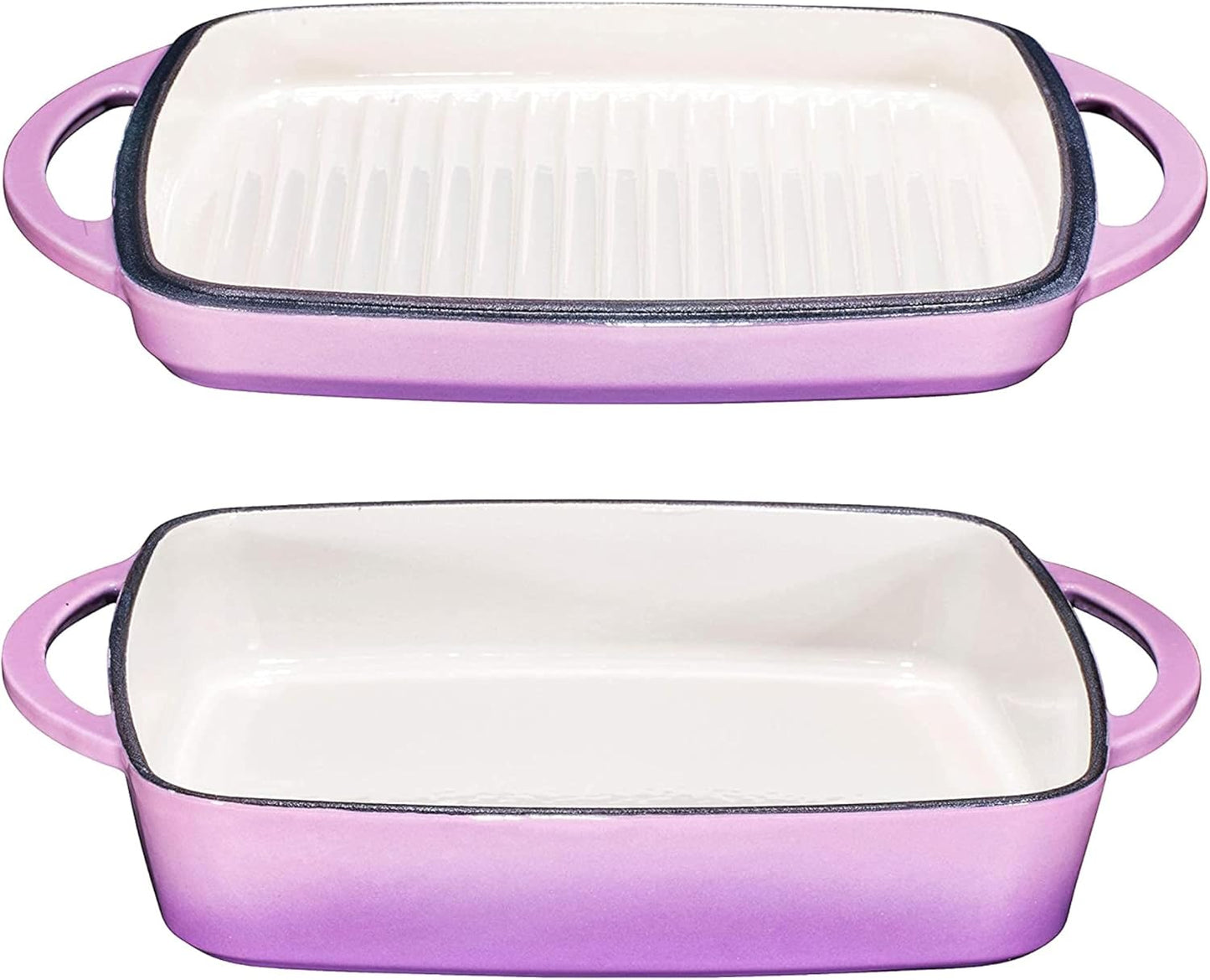 Bruntmor 2-in-1 Square Enamel Cast Iron Dutch Oven Baking Pan