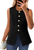 Women's Summer Sleeveless Blazer Vest For Work - Fitted Round Neck