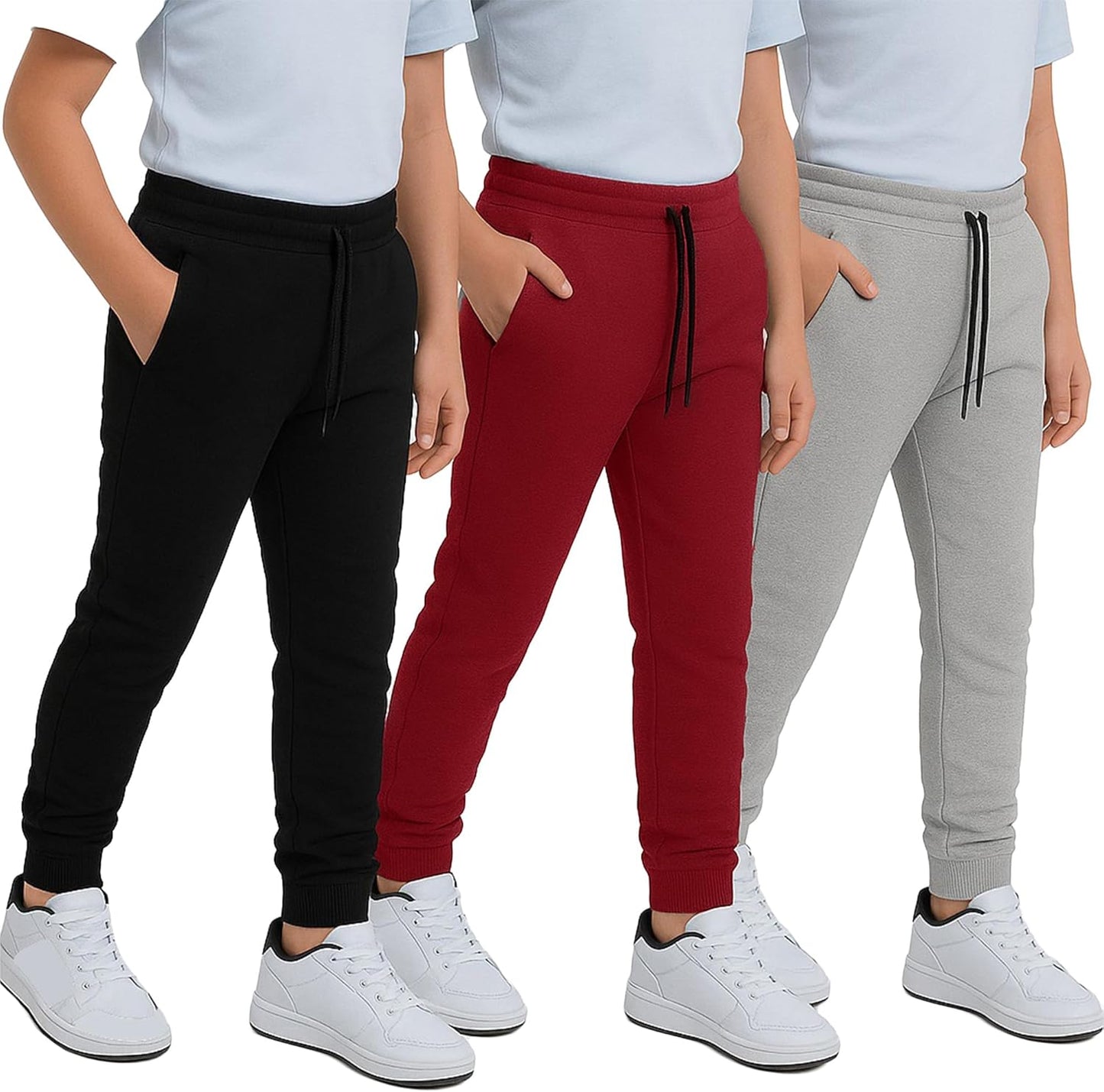 Boys Sweatpants 3-Pack - Fleece Joggers with Pockets & Fit