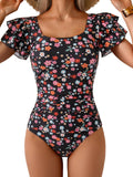 Tummy Control One Piece Swimsuit Ruffle Square Neck (Style SL7P)