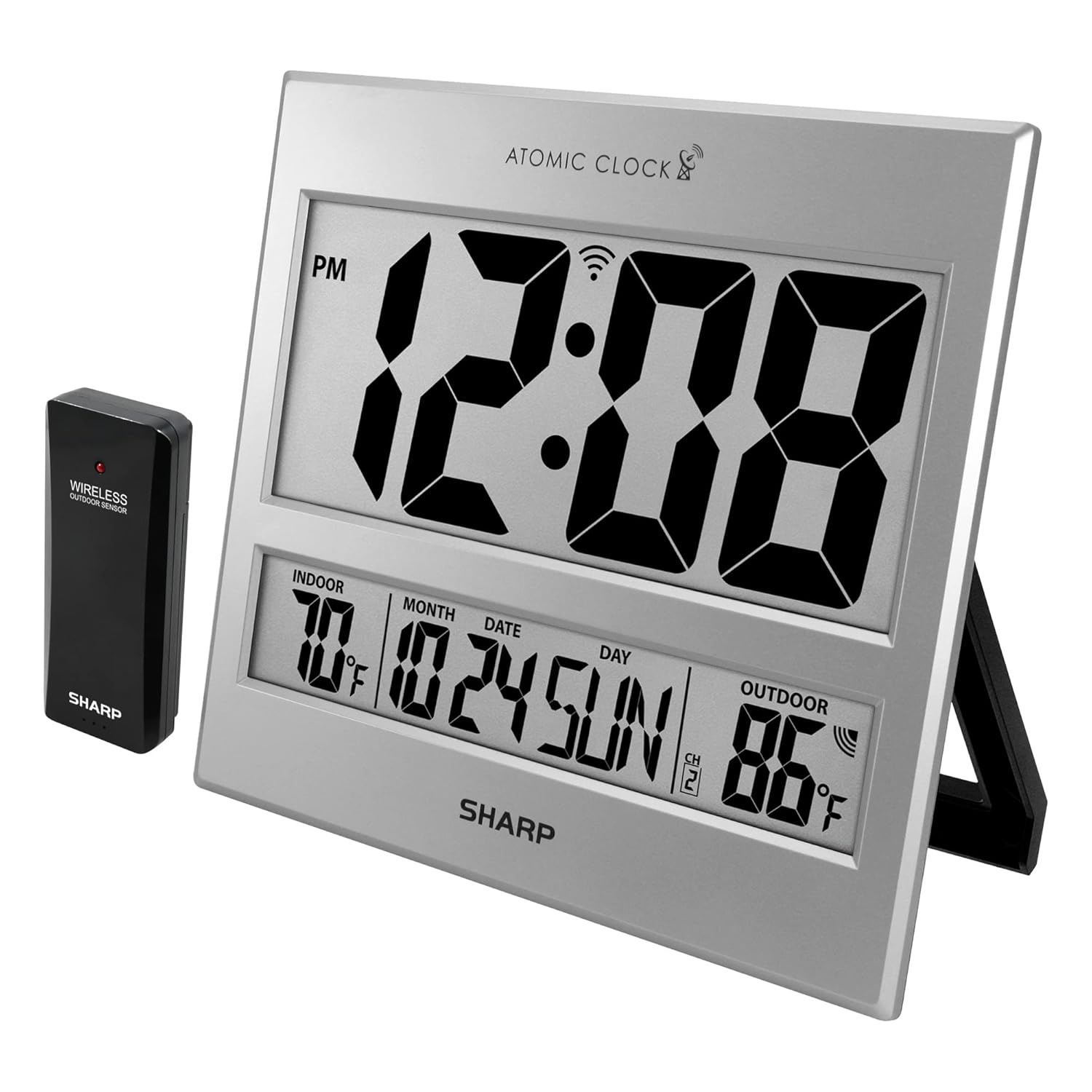 Sharp Atomic Clock with Jumbo 3in Display and Wireless Sensor