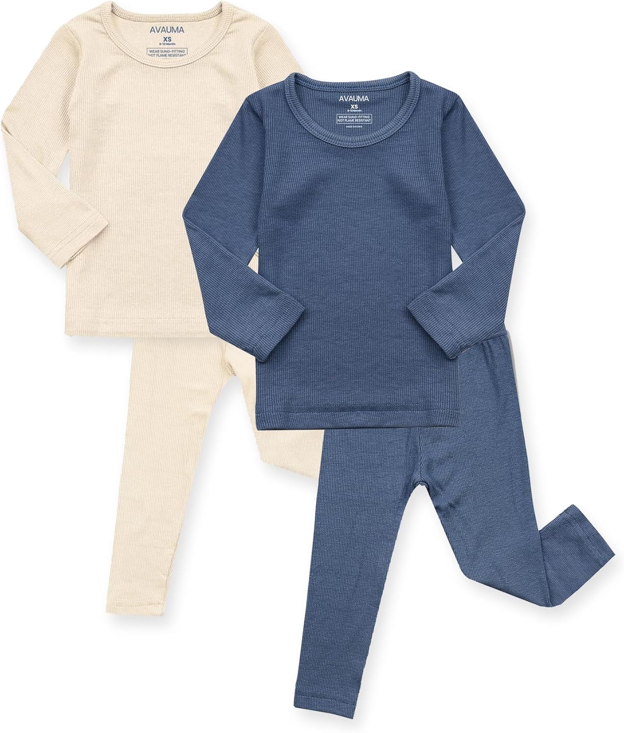 AVAUMA Baby Pajama Set for Kids - Snug Fit Ribbed Sleepwear