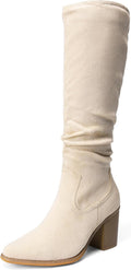 Womens Knee-High Suede Boots - Chunky 3in Block Heel