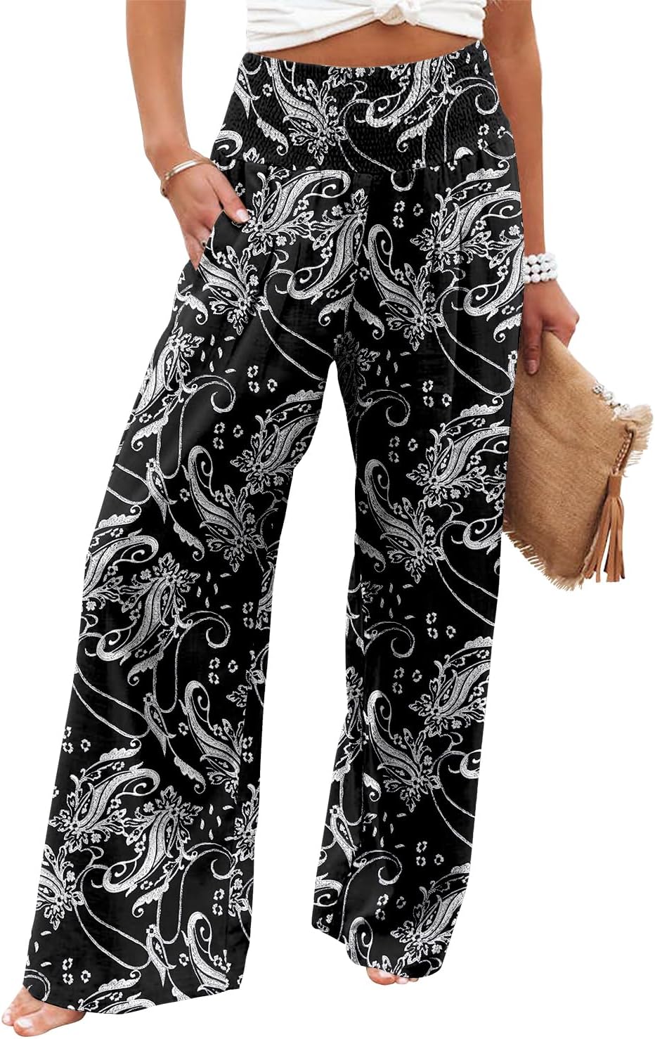 Angerella Womens Elastic High Waisted Palazzo Pants for Comfort