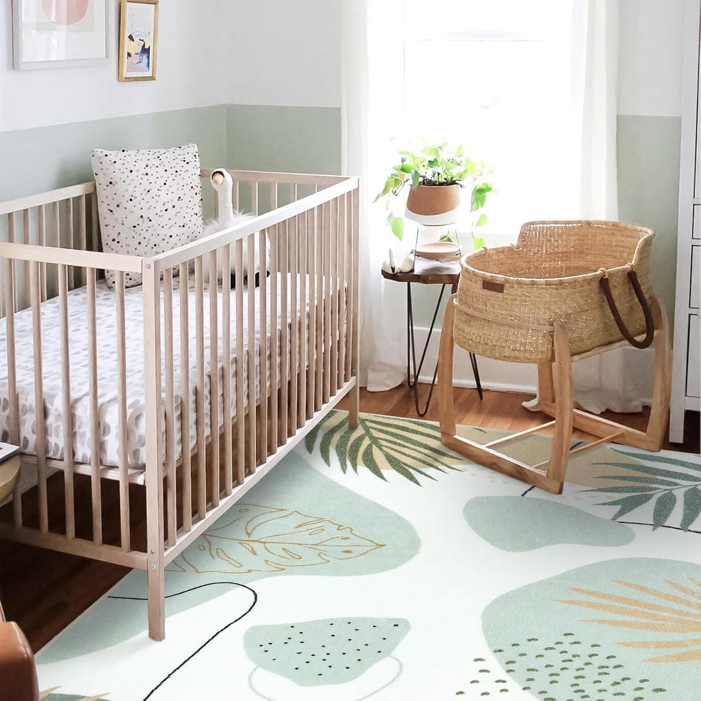 Boho Green Leaf Rug 3x5 by Seavish