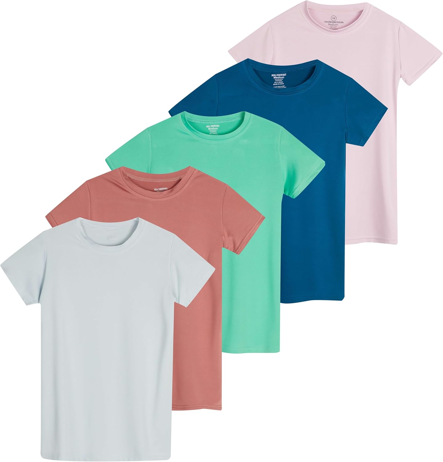 Girls Short Sleeve Dry-Fit Active T-Shirt 5 Pack for Comfort