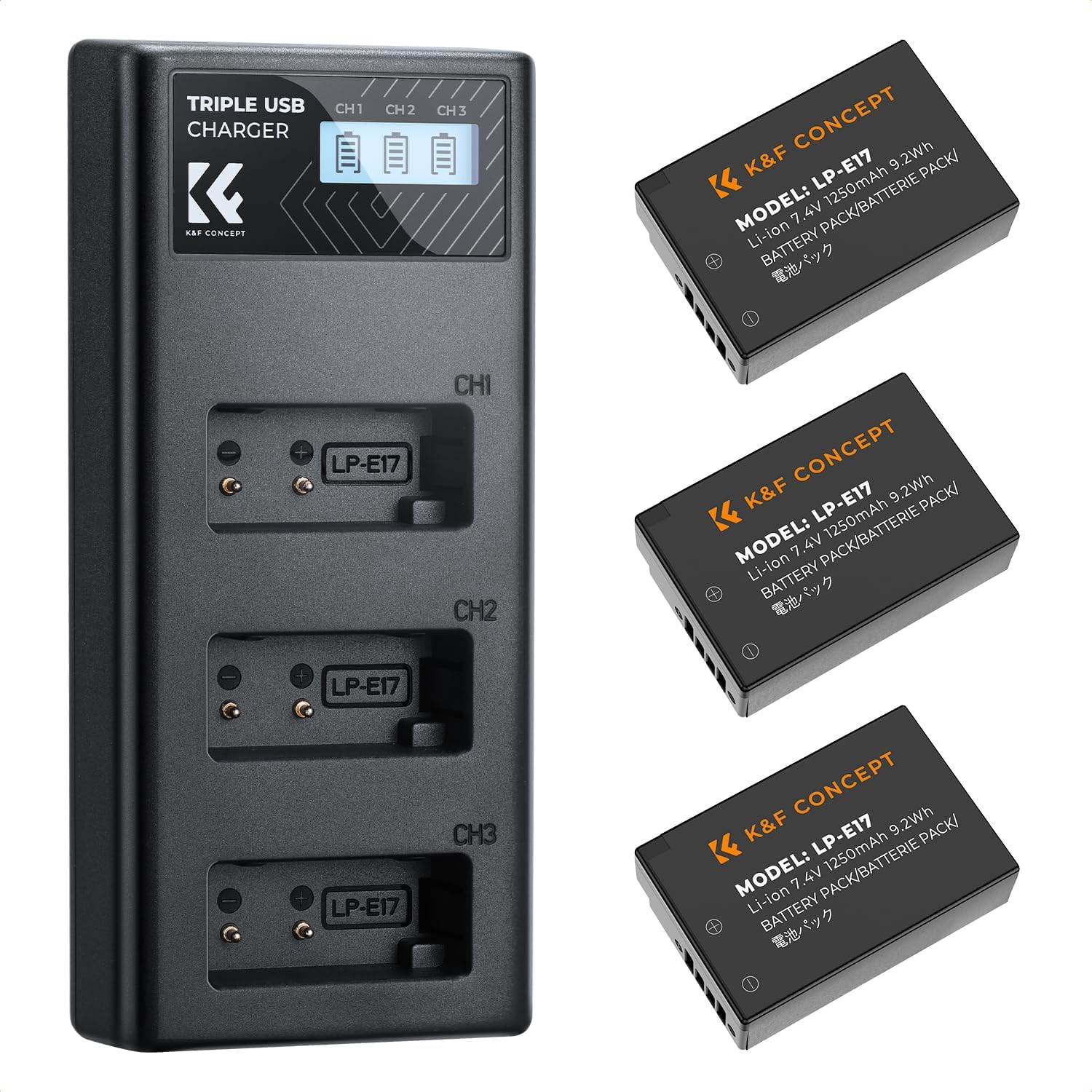 K&F CONCEPT 3-Pack LP-E17 Battery Charger for Canon Cameras