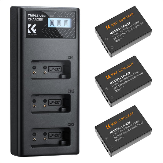 K&F CONCEPT 3-Pack LP-E17 Battery Charger for Canon Cameras