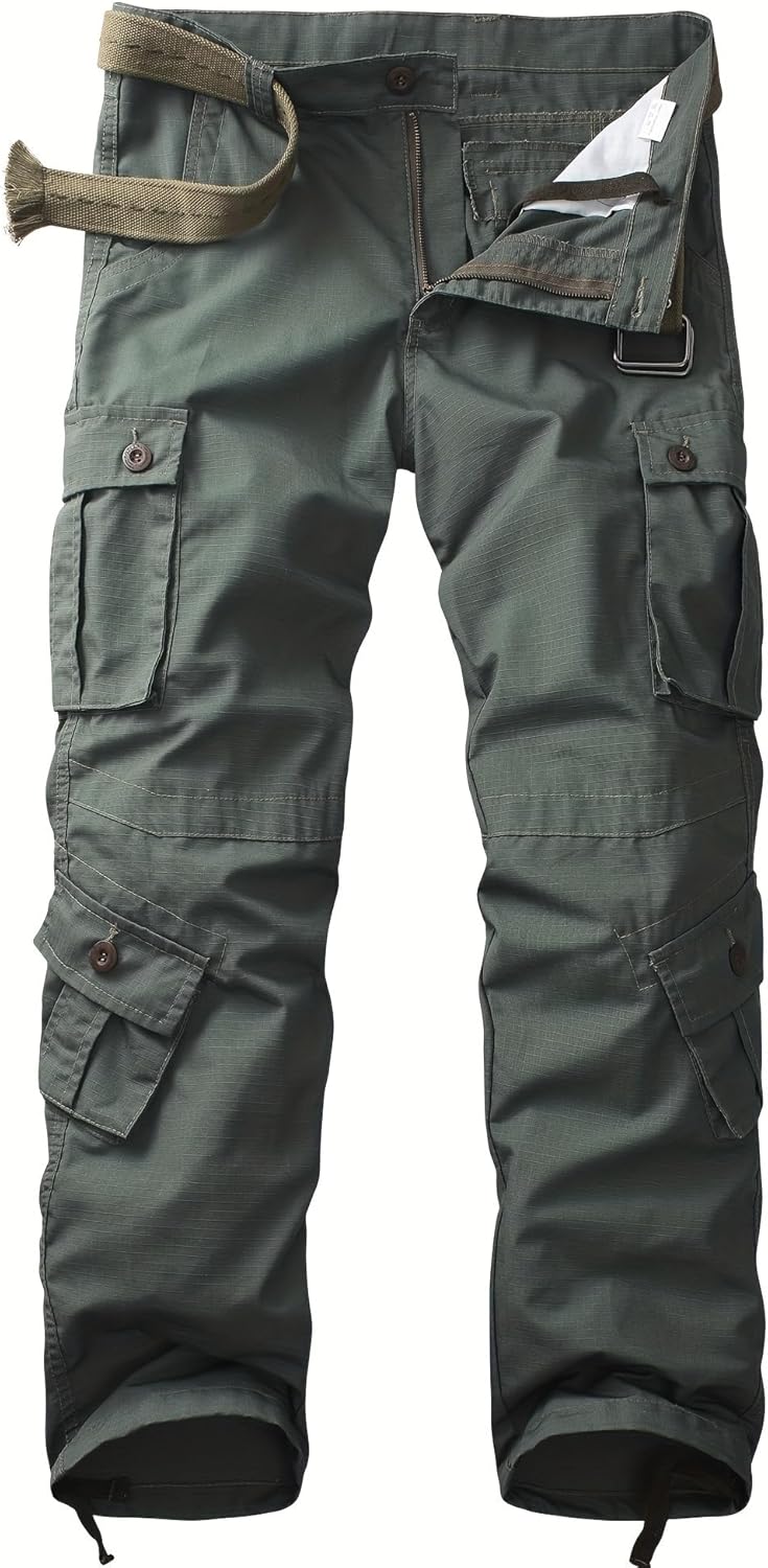 Men's Camo Cargo Work Pants Lightweight Ripstop Outdoor Trousers