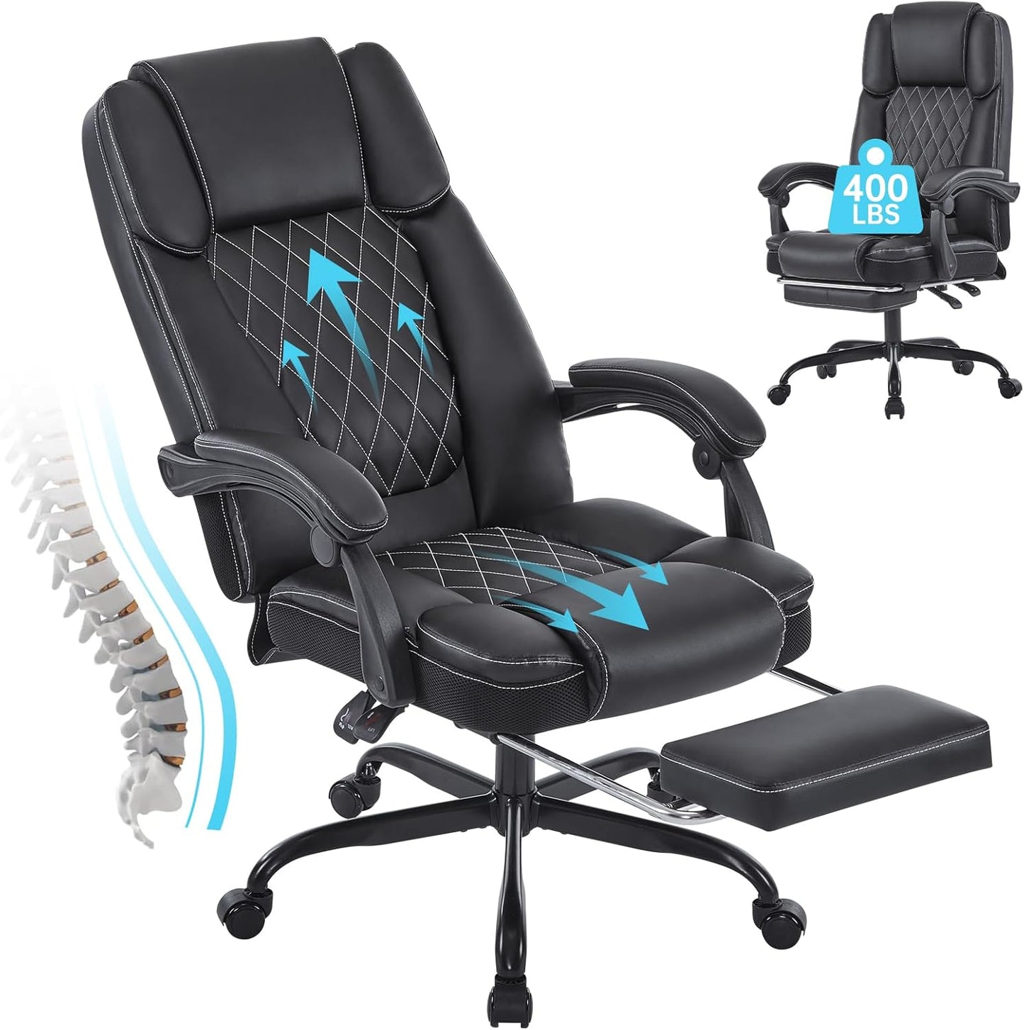 Executive Big & Tall Office Chair - Reclining Lumbar Support