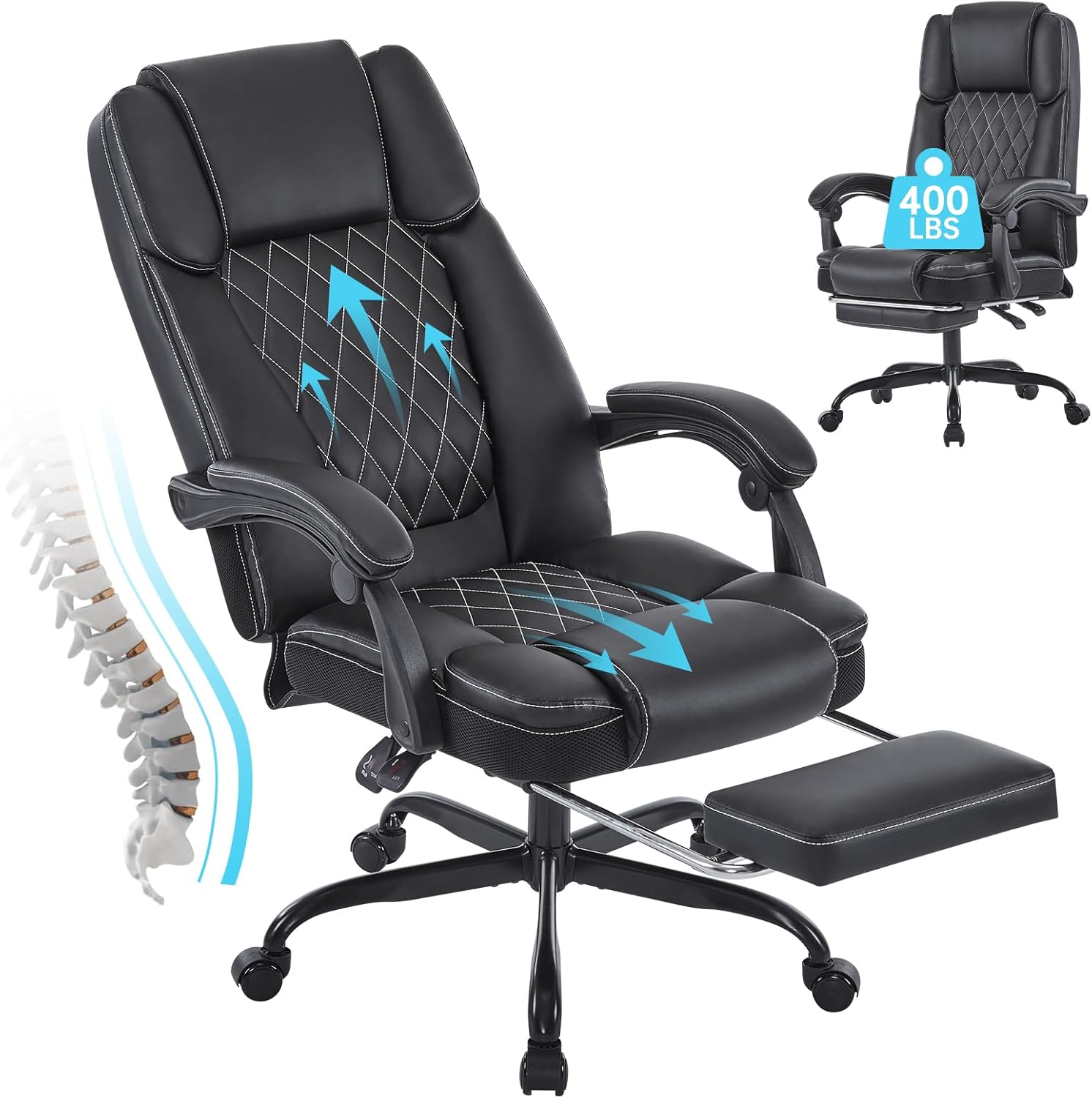Executive Big & Tall Office Chair - Reclining Lumbar Support
