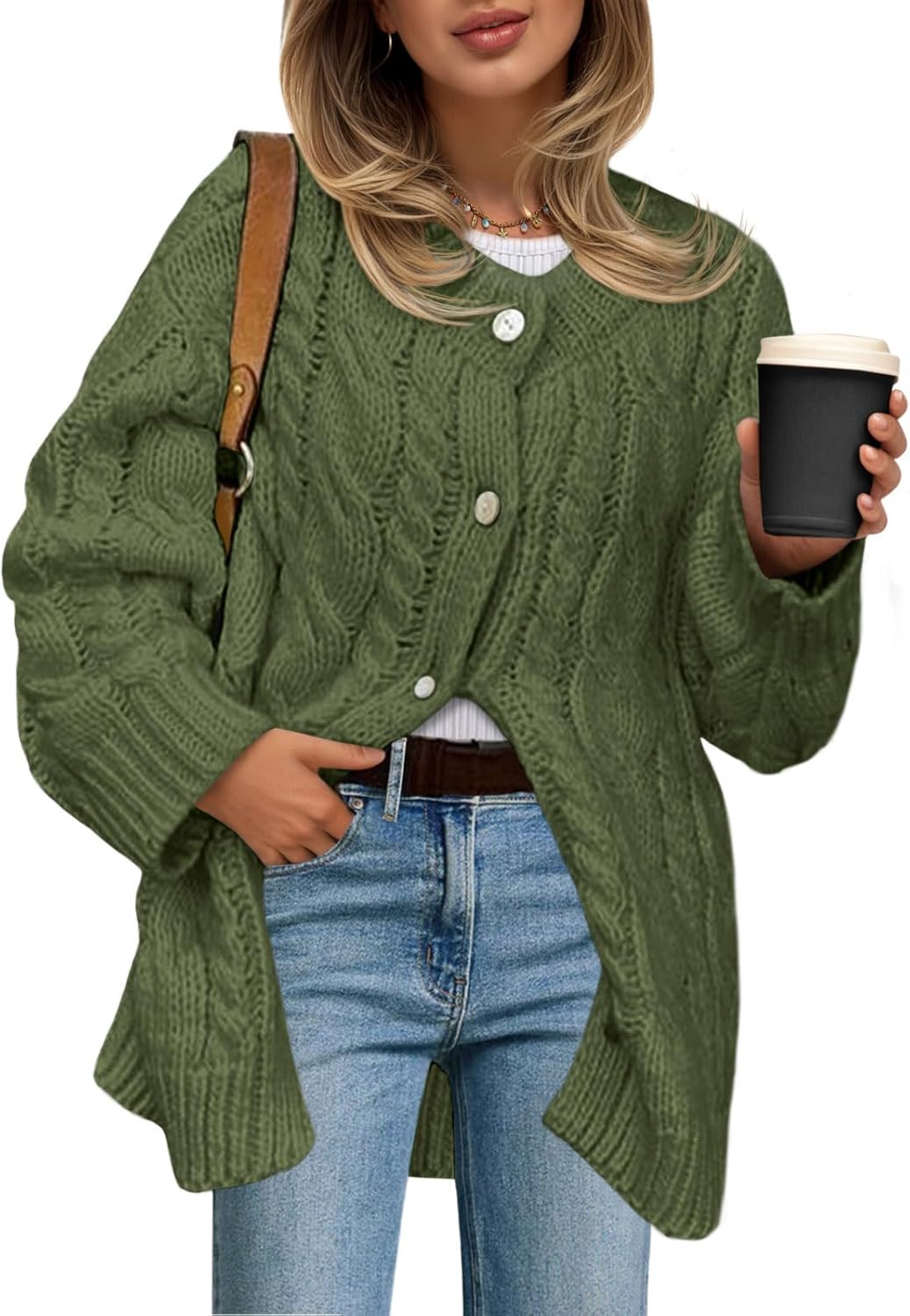 Saodimallsu Womens Cable Knit Cardigan for Cozy Fall Style