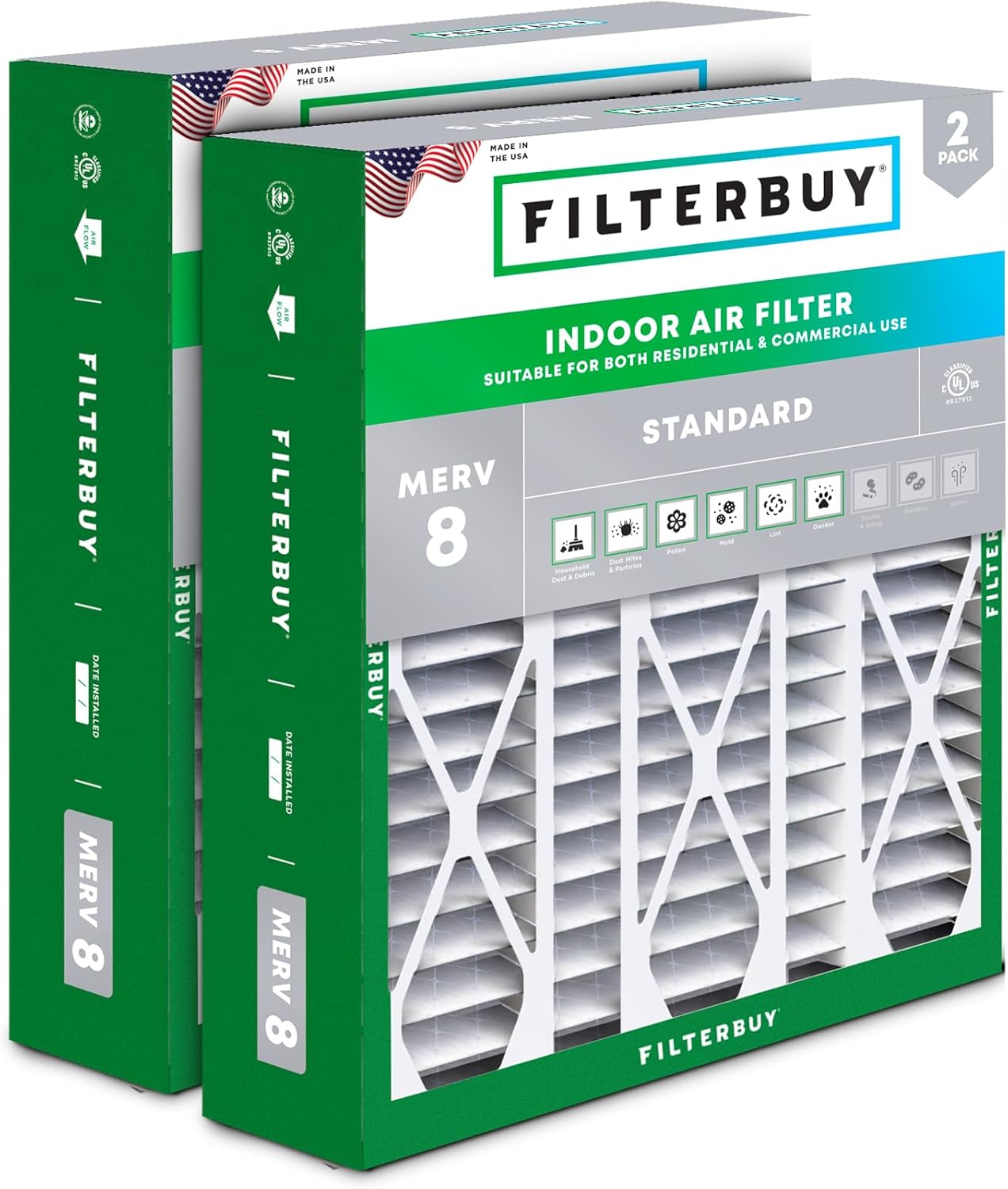 Filterbuy 20x25.25x3.5 Air Filter MERV 8 for Dust & Allergies