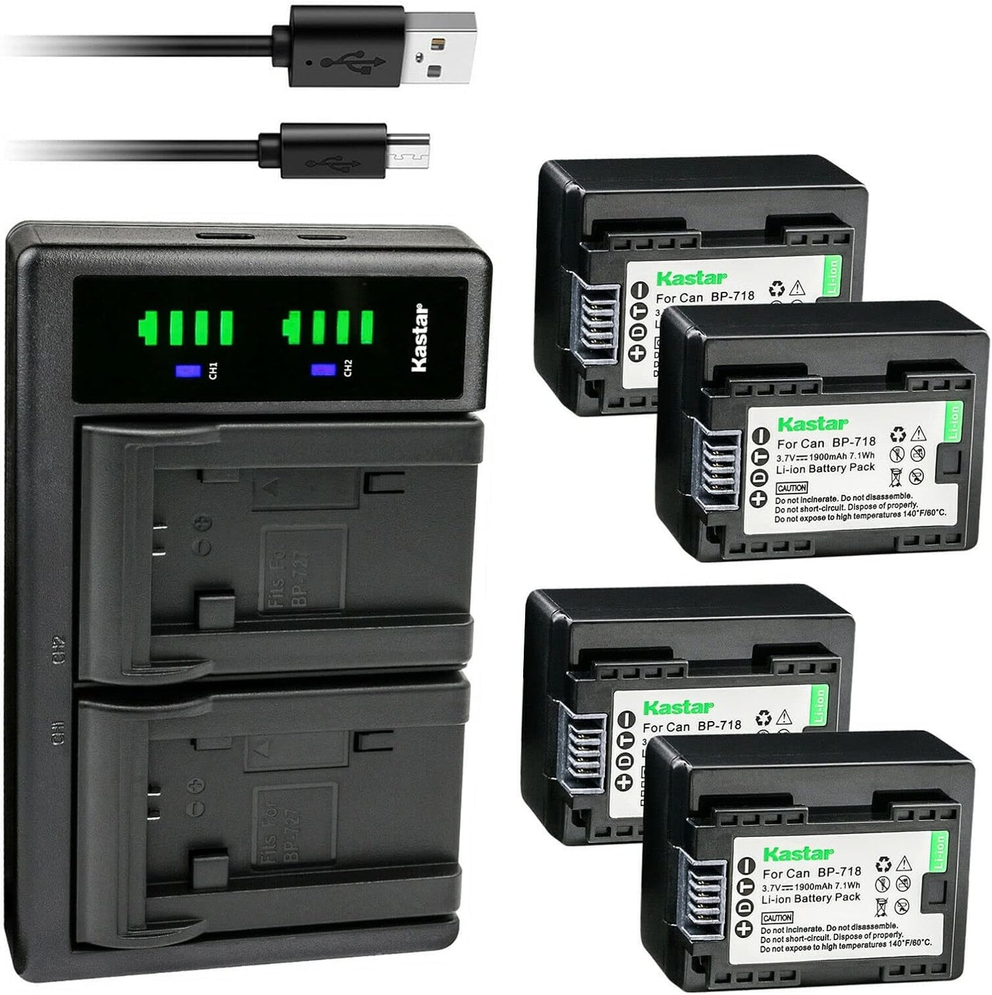 Kastar 4-Pack Battery and USB Charger for Canon VIXIA HF R700