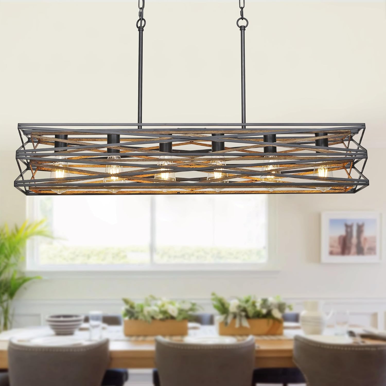 40ft' Large Farmhouse Rectangular Chandeliers for Dining Room
