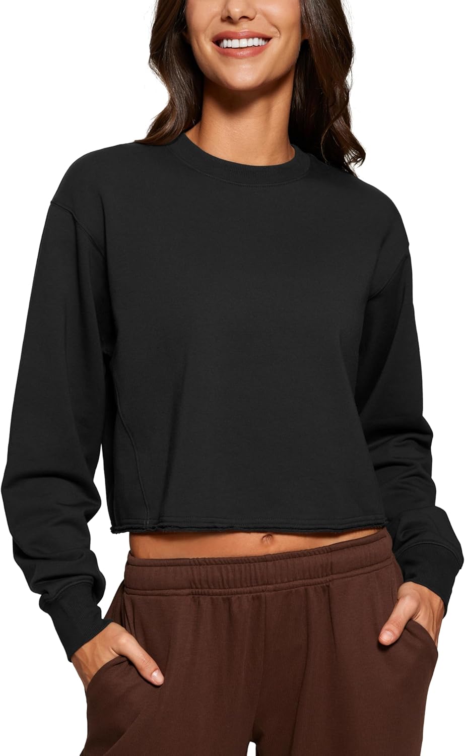 CRZ YOGA Womens Fleece Cropped Sweatshirts for Casual Wear