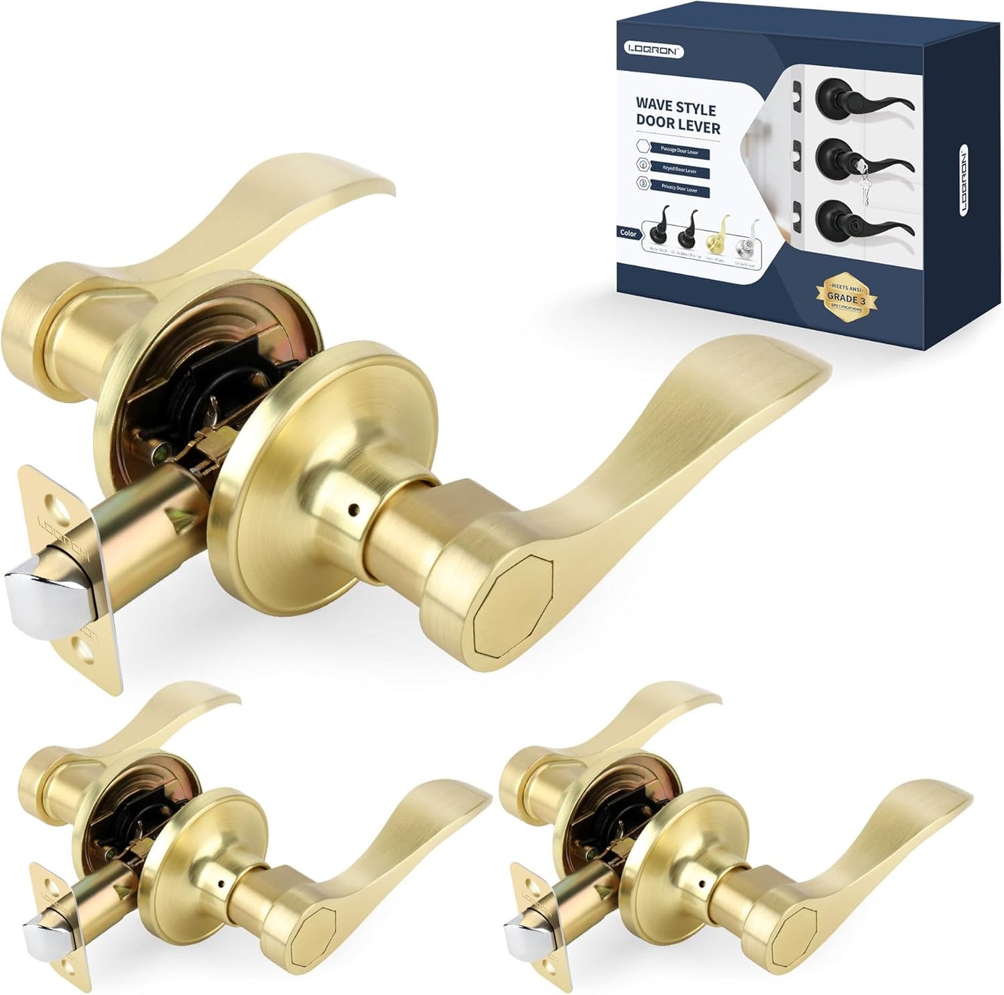 Wave Style Door Lever in Brushed Gold - Keyless Interior Handle