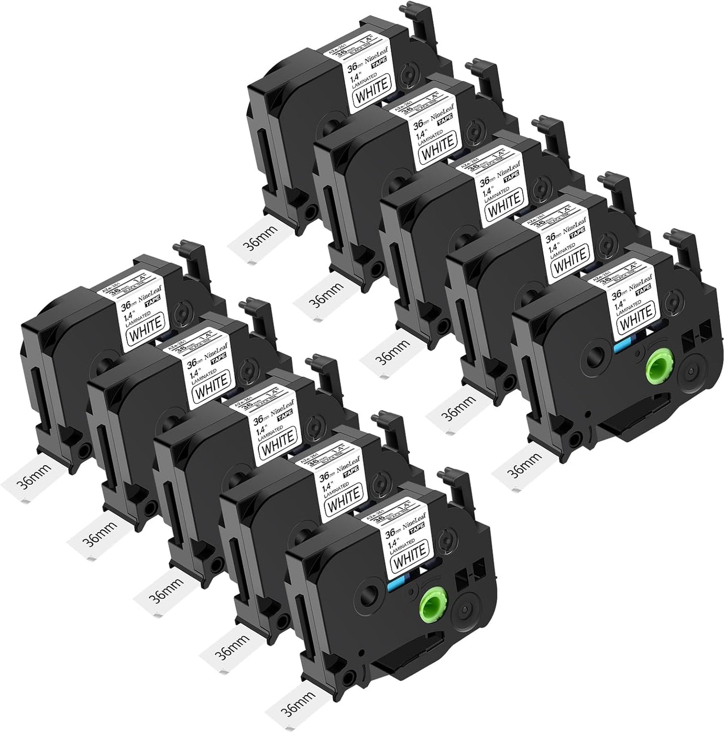 NineLeaf 10 Pack Black on White Label Tape for Brother P-Touch