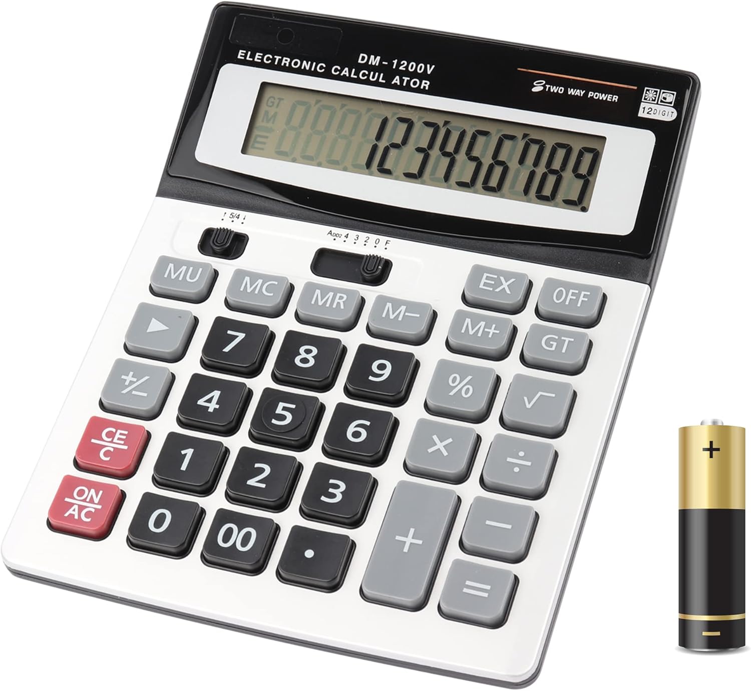 Large 12-Digit Solar/Battery Calculator for Easy Business Calculations