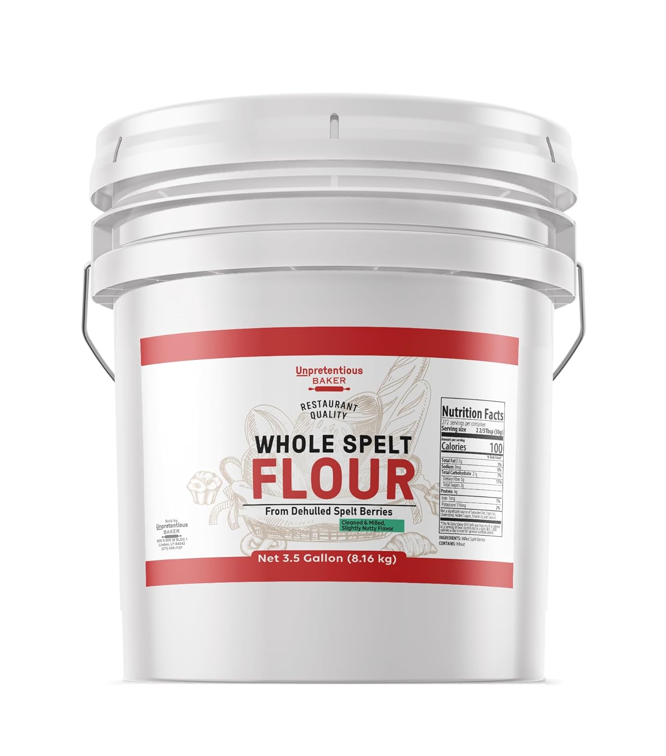 Unpretentious Whole Spelt Flour in Resealable 3.5 Gallon Bucket