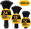 Zip Ties Assorted Sizes 300 Pack (12ft, 18ft, 24ft) - Heavy Duty