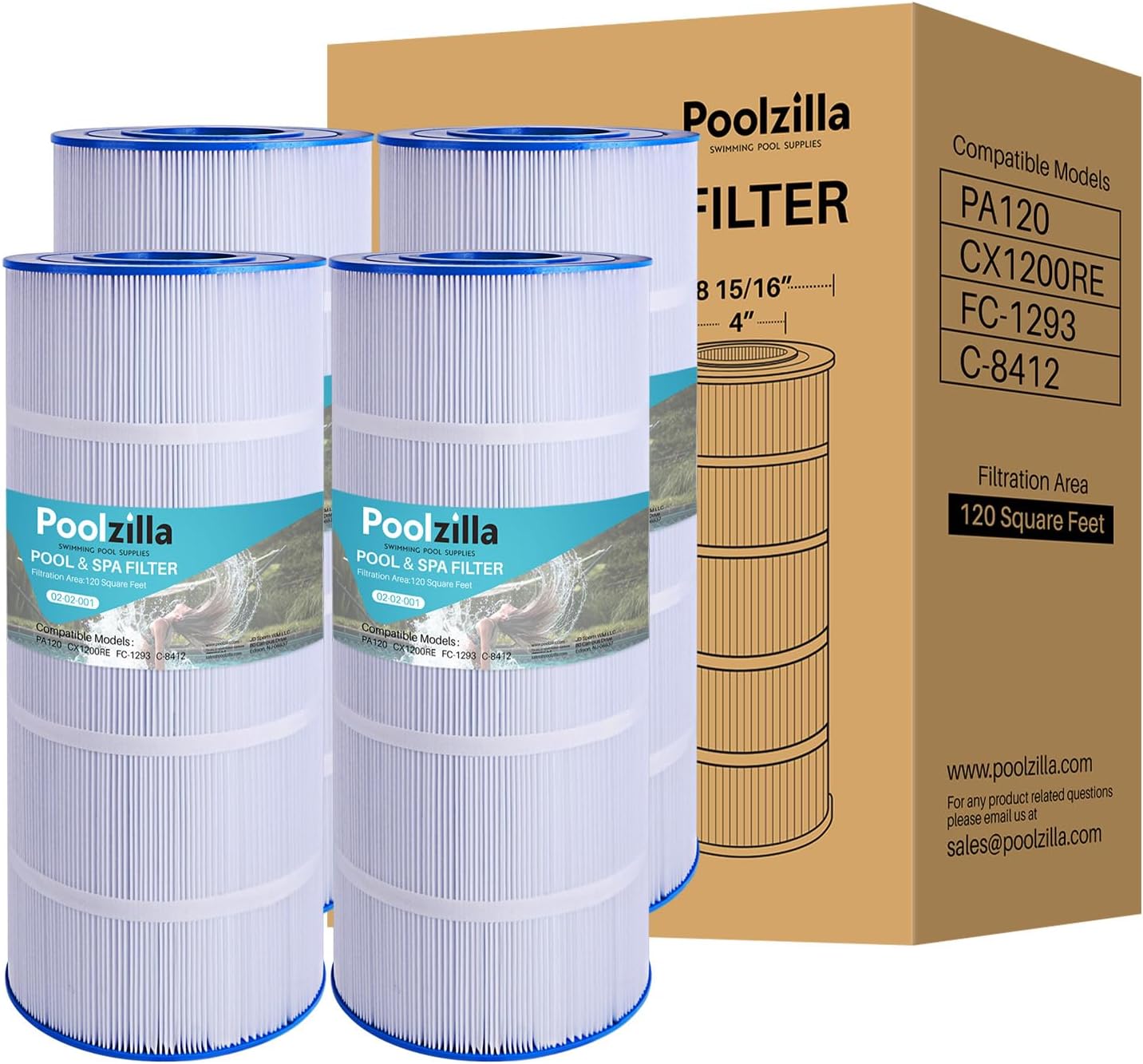 Poolzilla 4 Pack Pool Filter Cartridge for Clean Water