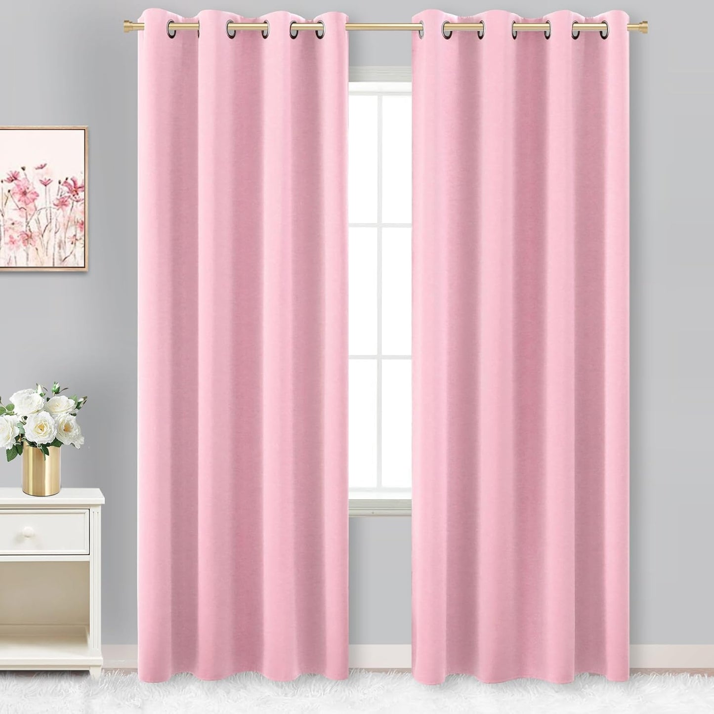 KOUFALL Soft Pink Drapes 96 Inches Long for Kids Room Decor