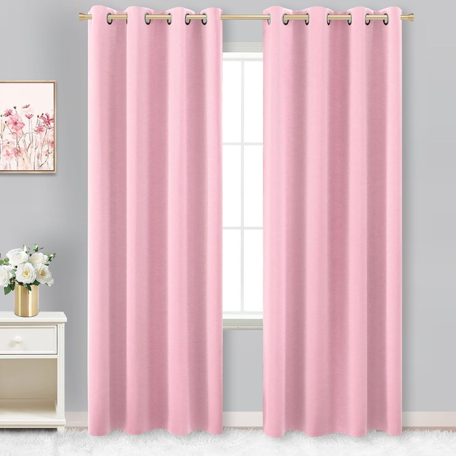 KOUFALL Soft Pink Drapes 96 Inches Long for Kids Room Decor