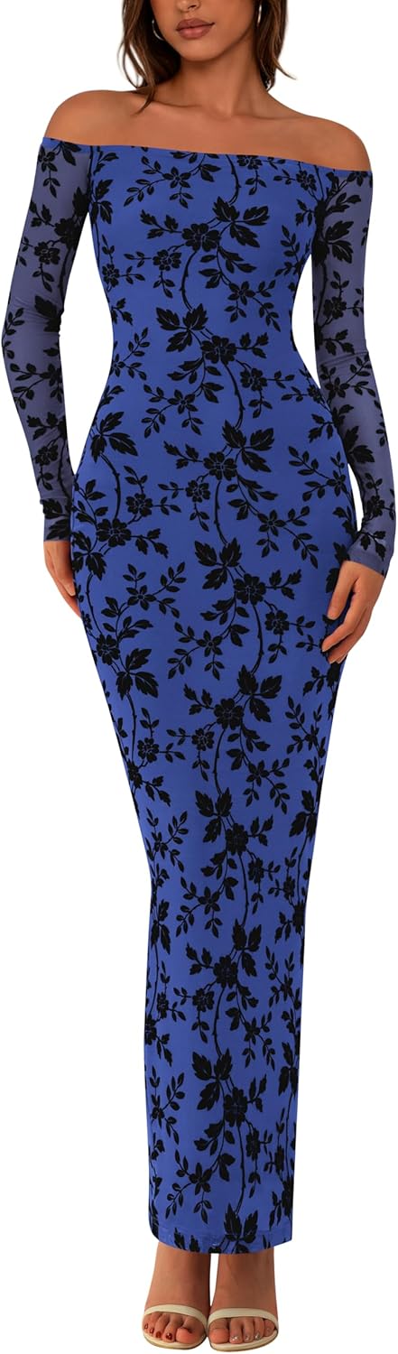 PRETTYGARDEN Womens Off The Shoulder Floral Maxi Dress for 2025