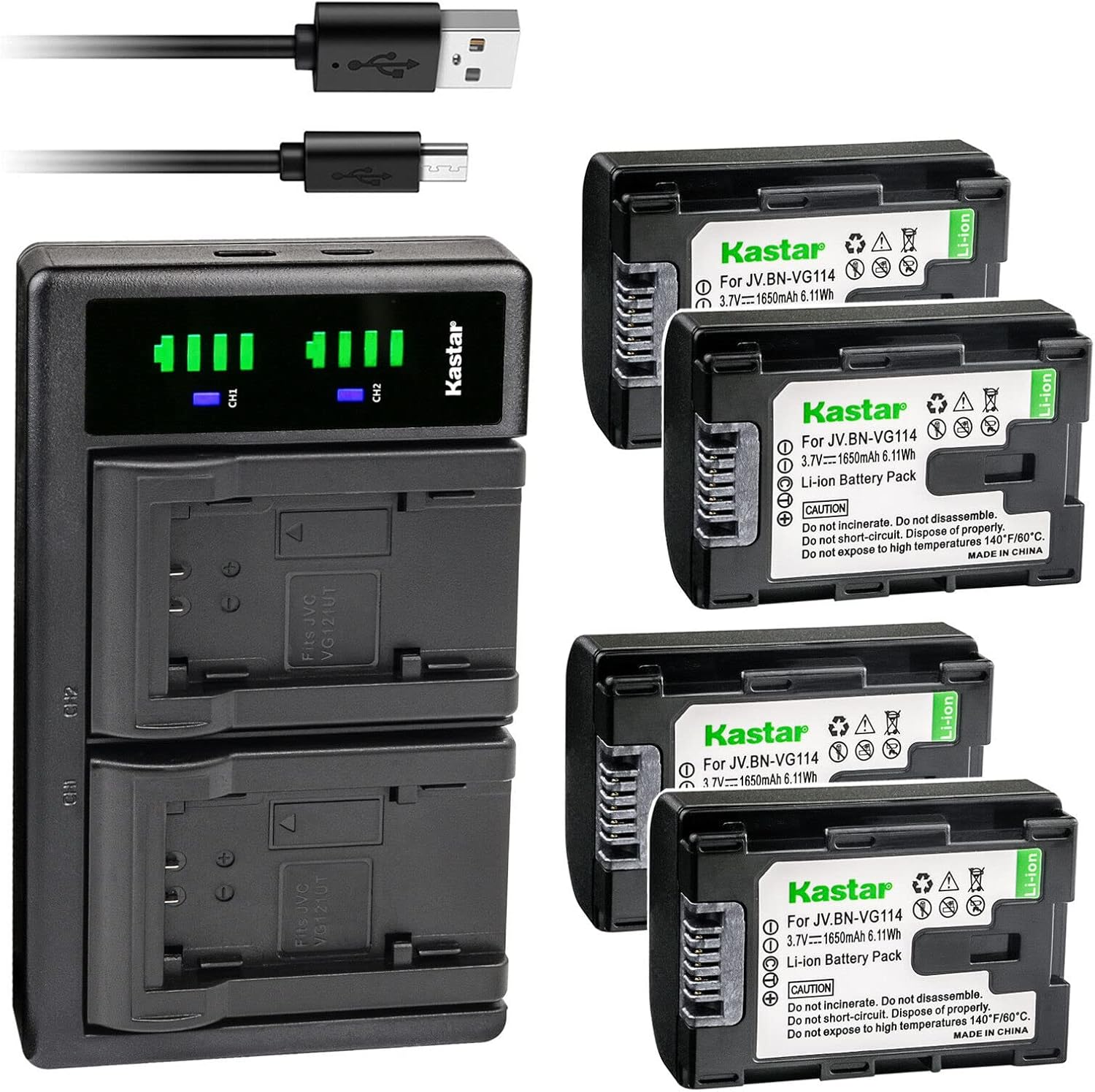 Kastar 4-Pack Battery and USB Charger for JVC Everio Cameras