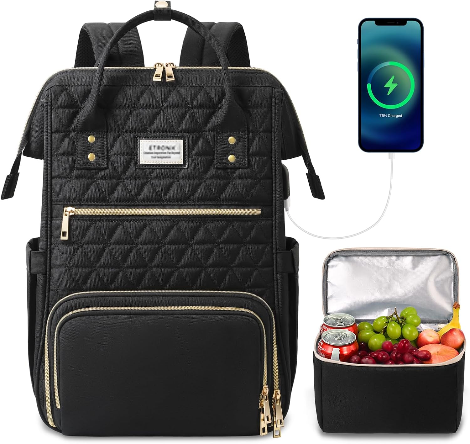 ETRONIK Lunch Backpack for Women with Insulated Cooler Bag