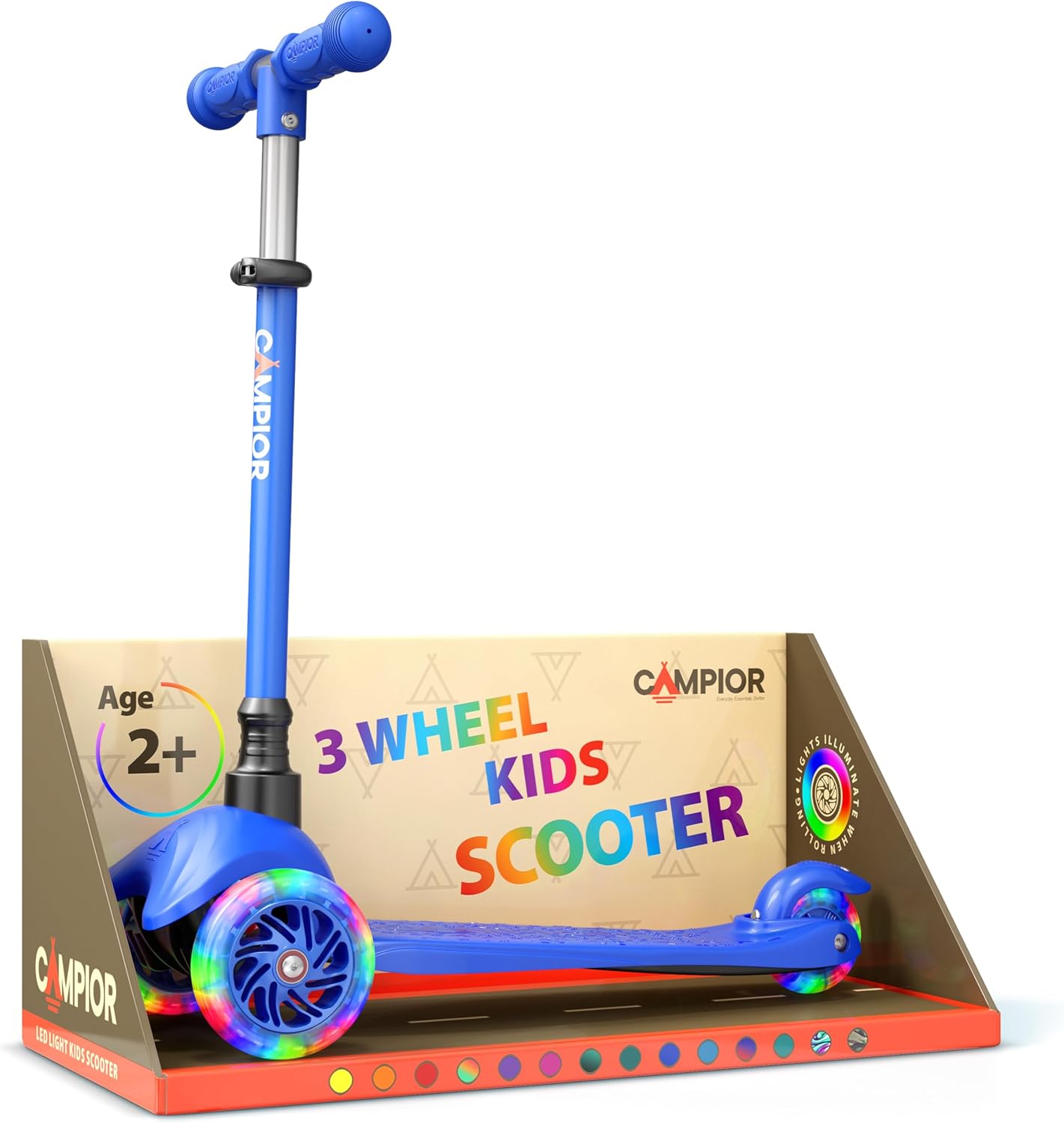 Blue Mini 3 Wheel Scooter for Kids with LED Light-Up Wheels