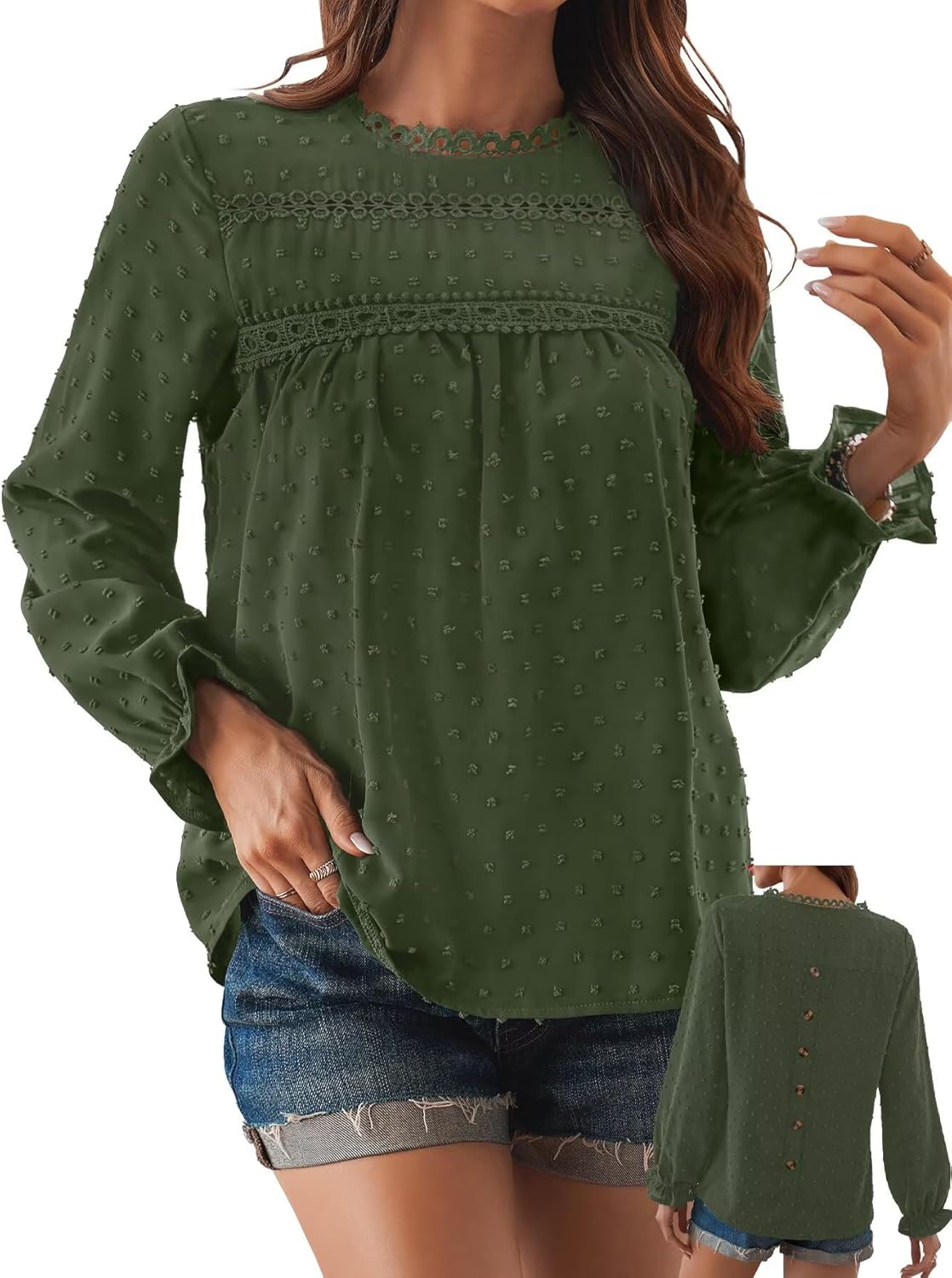 Womens Boho Tops Long Sleeve Shirts Cute Crewneck Blouse 2025