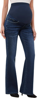 GLAMIX Women's Stretch Maternity Bootcut Jeans with Over-Belly Panel