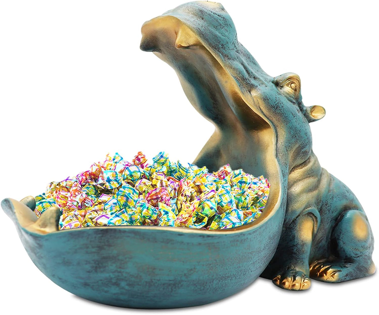 Large Hippo Statue Candy Dish Bowl for Home and Office Decor