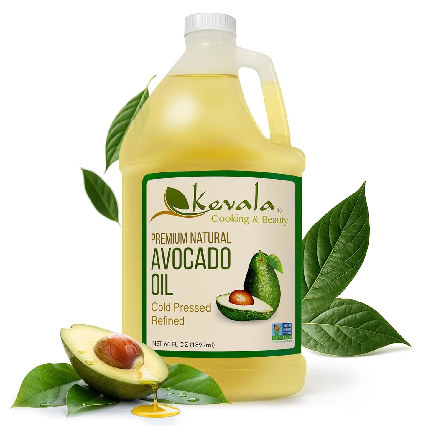 Kevala Avocado Oil 64 fl oz - Versatile Cold Pressed Cooking Oil