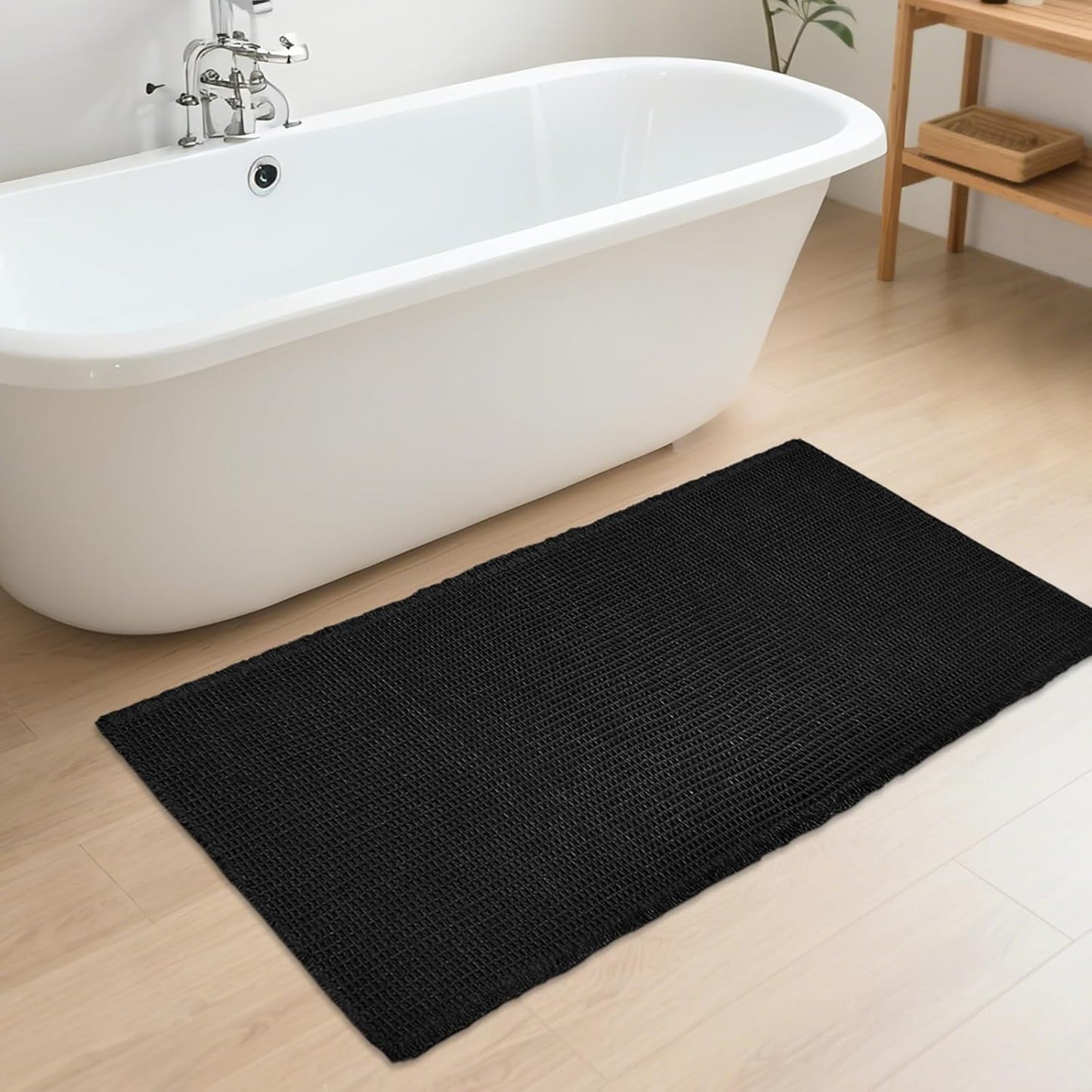 ZALL Waffle Bath Mat Black Super Absorbent Non Slip Rug
