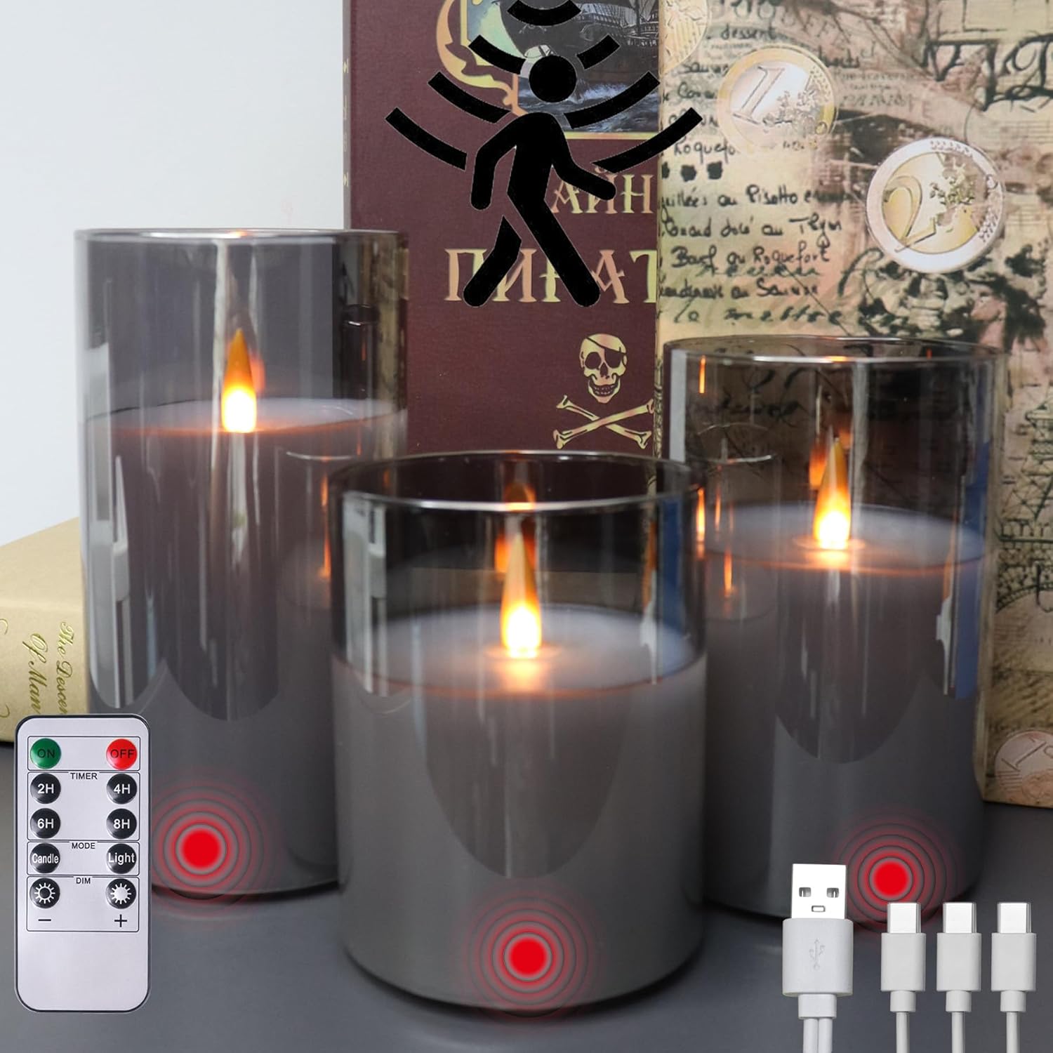 Flameless Candle Night Light with Motion Sensor and Remote Control