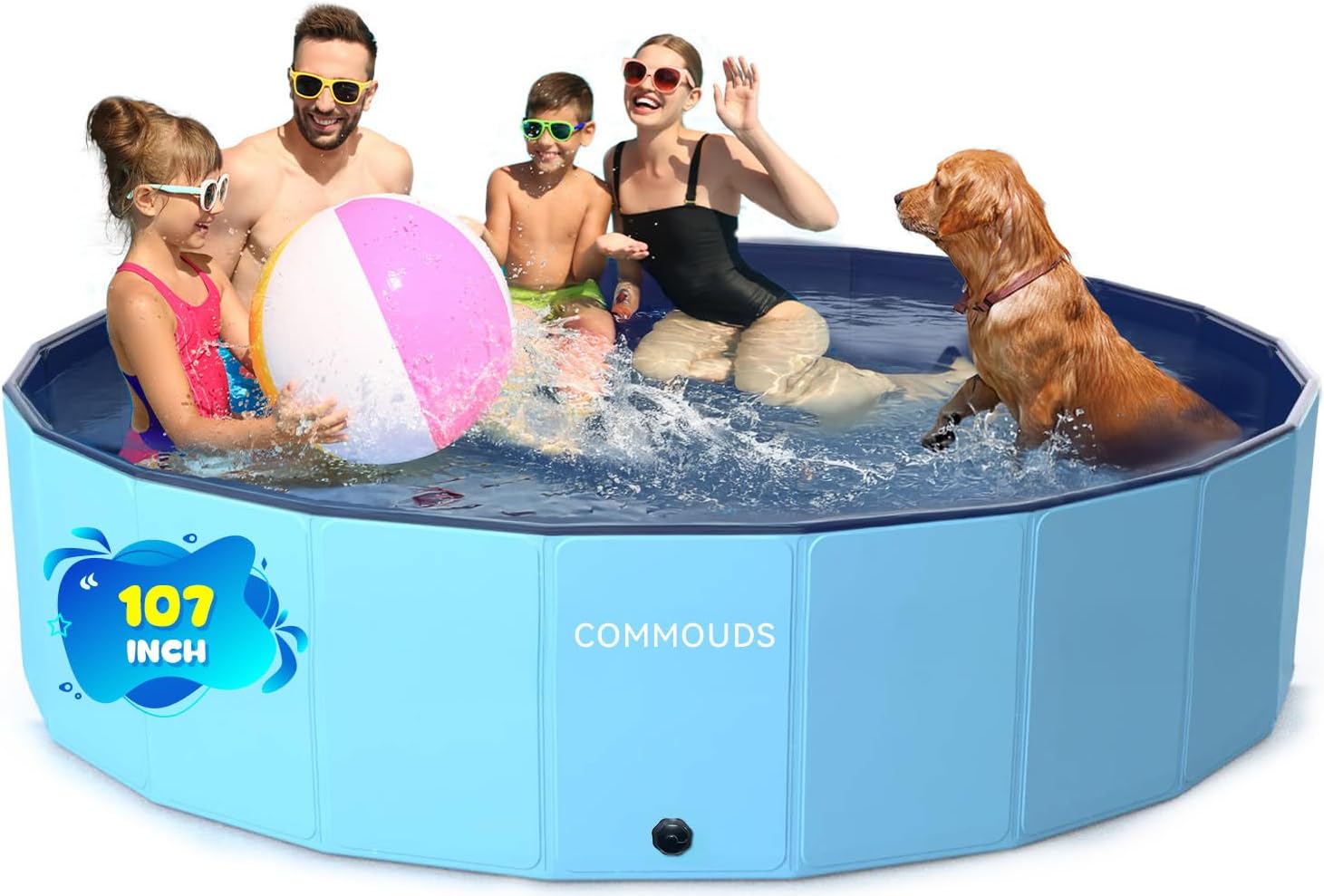 COMMOUDS 107 Inch Foldable Dog Pool for Summer Fun