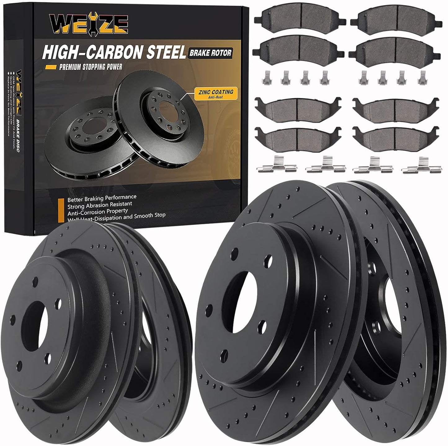 WEIZE Front and Rear Truck Brake Kit for Dodge Ram 1500 2006-2018