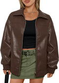 Womens Oversized Faux Leather Jacket - Cozy Fall Winter Staple